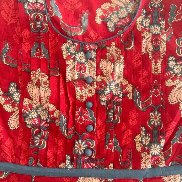 April Cornell Red Floral Pintuck Dress with Blue Trim “Firenze Dress” - Picture 3 of 13